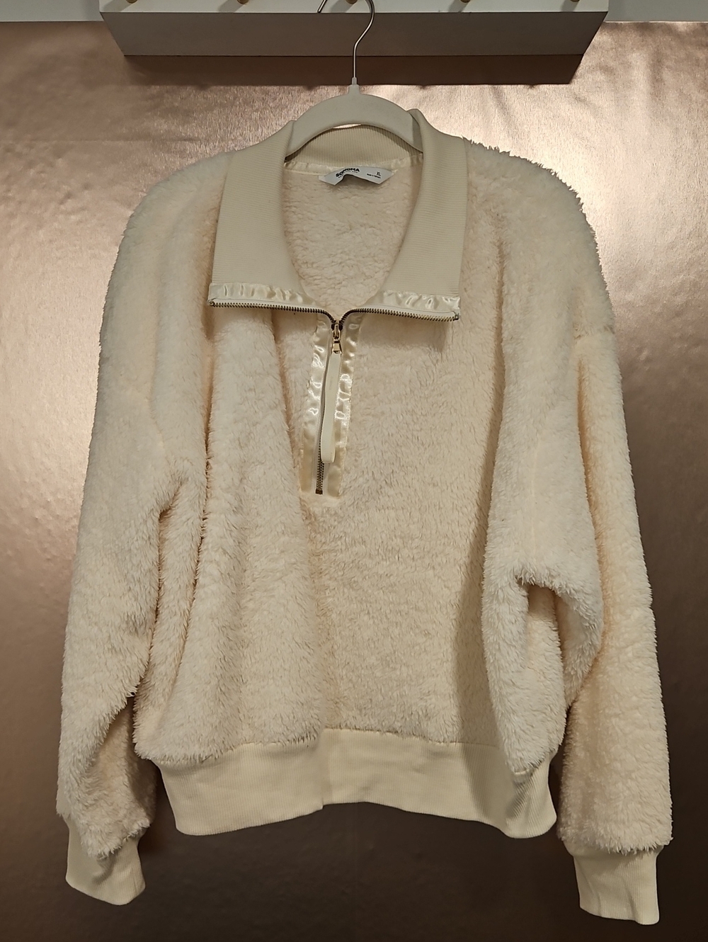 Cozy Half-Zip Sherpa Pullover Cropped Jacket - Cream